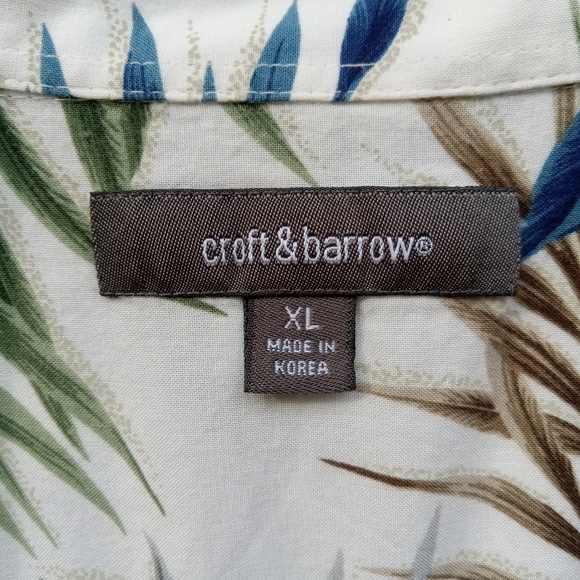 Men's Hawaiian Shirt by Croft &  Barrow Tropical Leaves Blue Green Sz XL Flawed - Picture 5 of 7